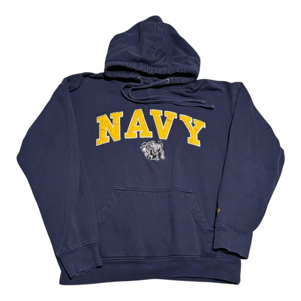 Old Varsity Brand Navy‎ Logo Blue Hoodie Sweatshirt Men's Boxy Oversized Small